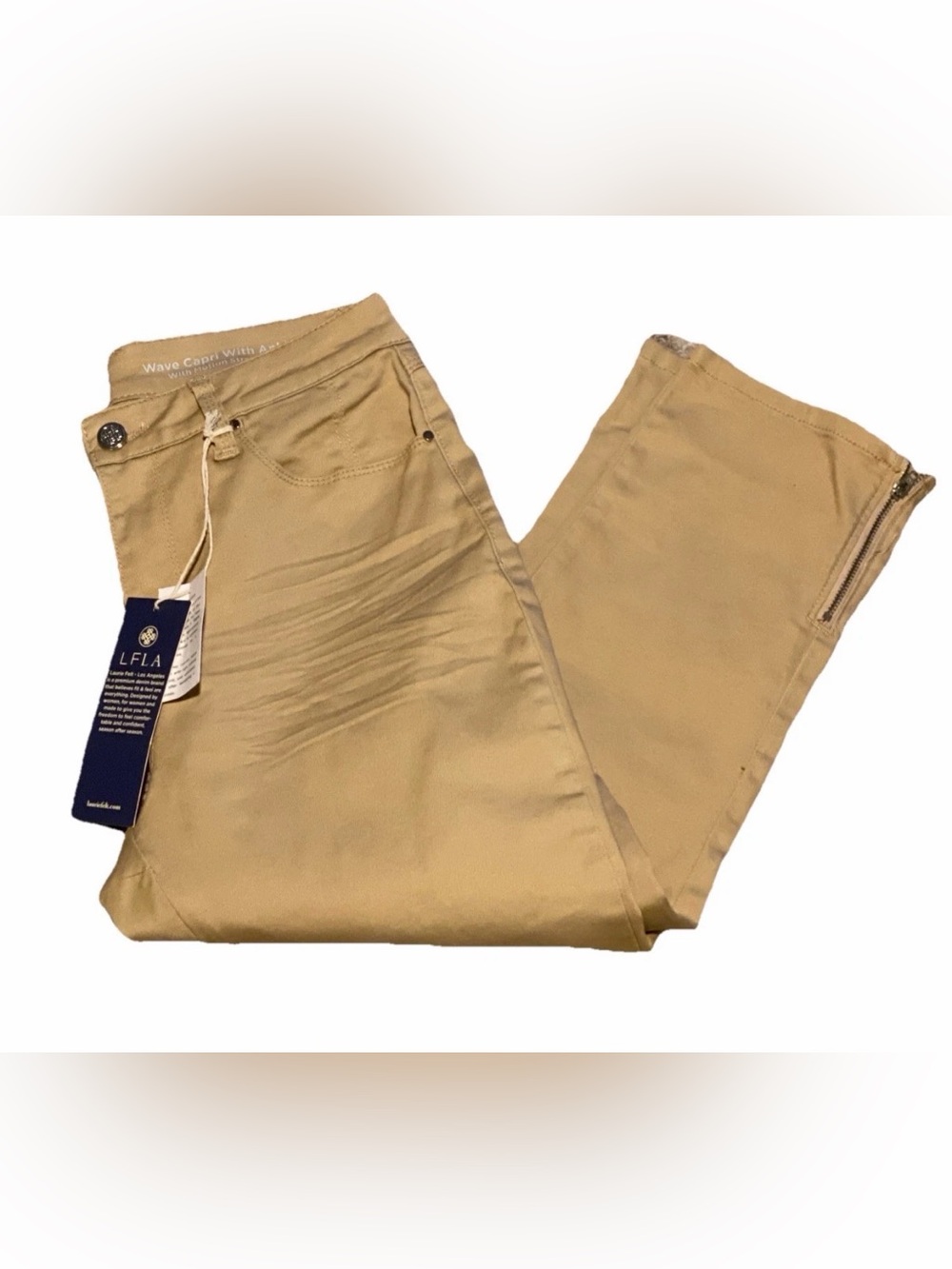 NWT Laurie Felt LFLA Sz 6 Wave Capri  Ankle Zipper Motion Stretch Technology Tan